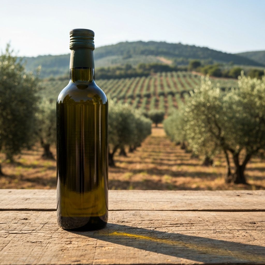 Extra virgin olive oil in a glass bottle